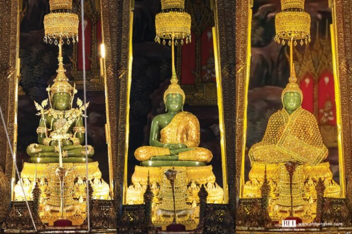 Emerald Buddha Statue, shown Clothed differently for the 3 Seasons